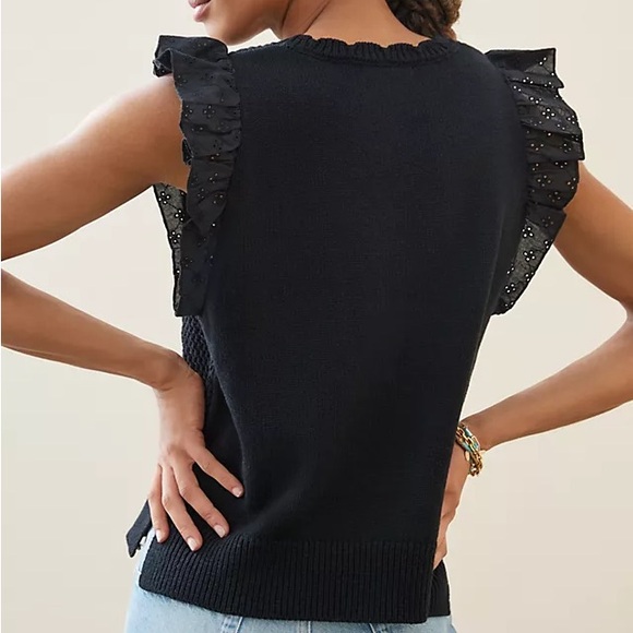 Anthropologie Lightweight Black Ruffled Sweater Tank Size Large - Picture 4 of 6